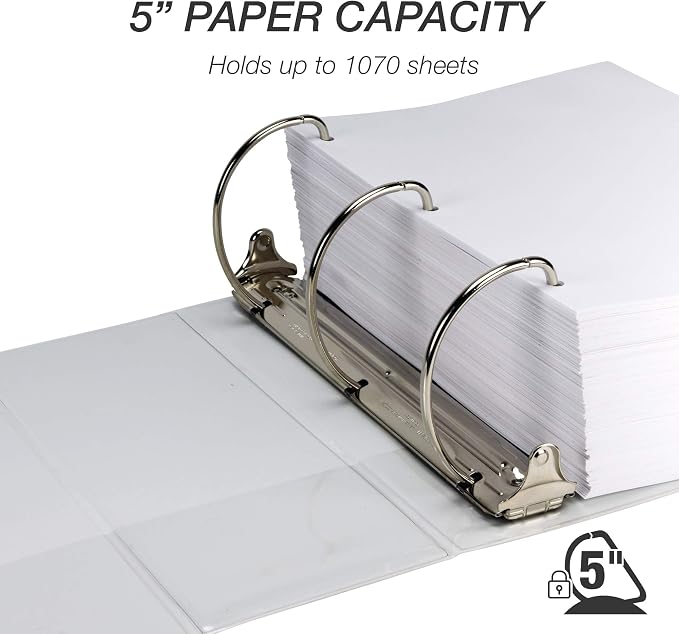 Samsill Durable 5 Inch 3 Ring Binder, D Ring Binder, Customizable Clear View, White, 2-Pack, Holds 1070 Pages