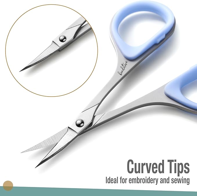 Beaditive Sewing and Embroidery Scissors Set (2 pcs) Curved and Straight, Sharp, Stainless-Steel Design | Precision Tips, Ergonomic Rubber Handle Grip | Small, Compact DIY Use (Extra Sharp)