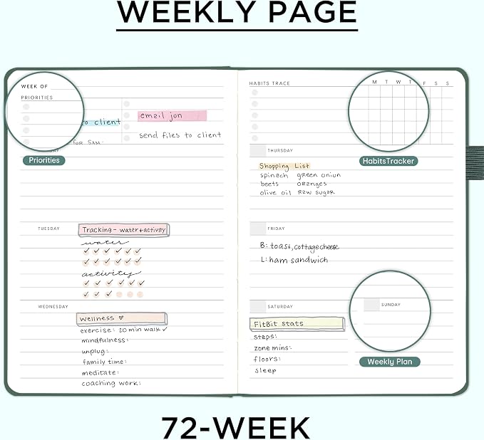 And Per Se Undated Academic Planner, Weekly & Monthly Planner with Goal & Habit Tracker, A5 Hardcover, Celestial Green