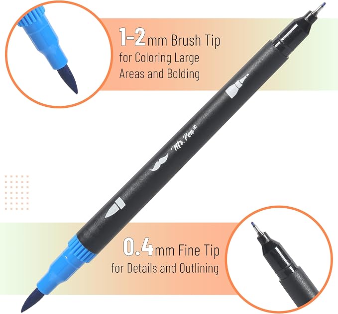 Mr. Pen- Dual Tip Brush Pens, 12 pcs, Assorted Color | Fine & Brush Tip Markers for Adult Coloring Markers for Adults