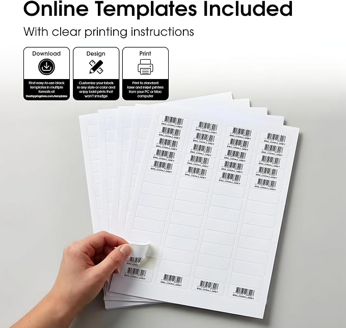 1 3/4" X 2/3" Matte White Return Address Labels (30 Sheets, 1800 Stickers) Mailing Labels for Envelopes, File Folder Stickers for Laser & Inkjet Printers - Spartan Industrial Template R003