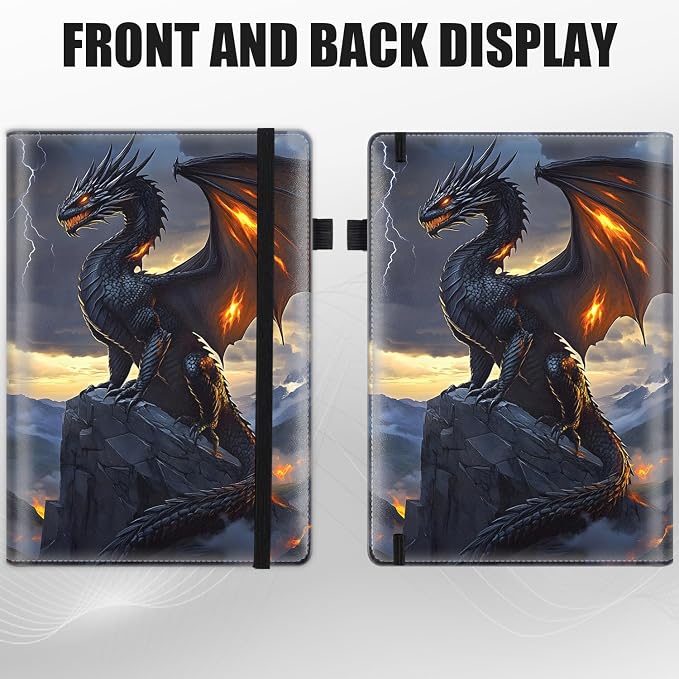 Hardcover Executive Notebooks, A5 PU Leather Lined Journal Notebook, 200 Pages Thick Paper Subject Notebooks for School,Work,Home Writing Business Notebook, Diary Book, Dragon and Flame