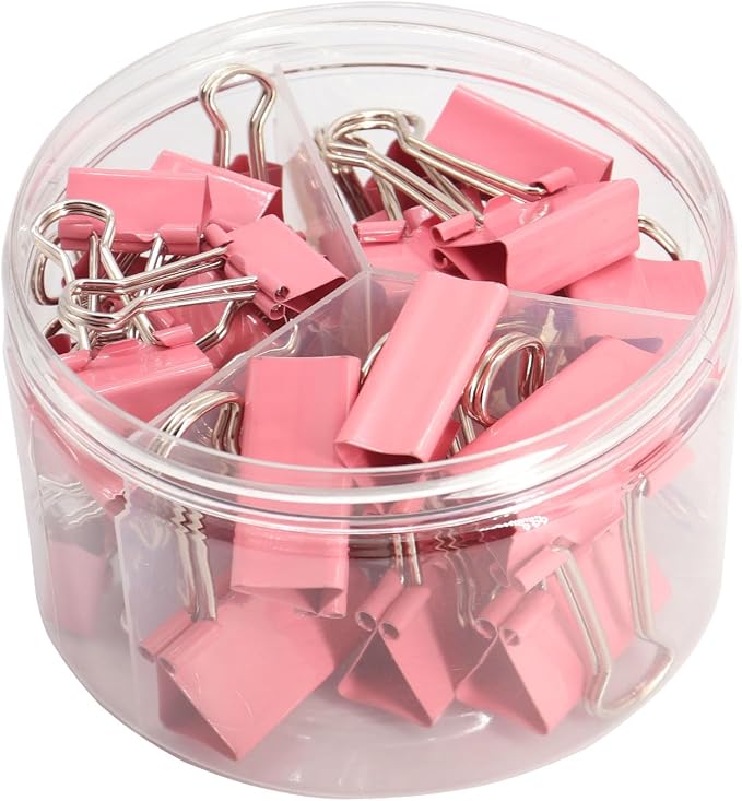 Pink Binder Clips Paper Clamps, Assorted Sizes Set (Small, Medium, Large) for Office School and Home Supplies