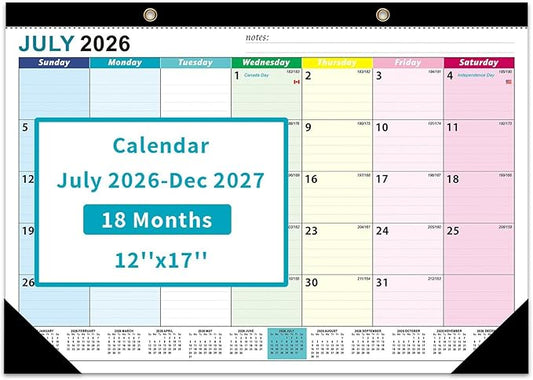 COMIX Desk Calendar 2026-2027,17" x 12" Monthly Desktop Planner Pad with Frosted Cover,18 Months July 2026 to December 2027,Thick 120 GSM Paper for Office School Home