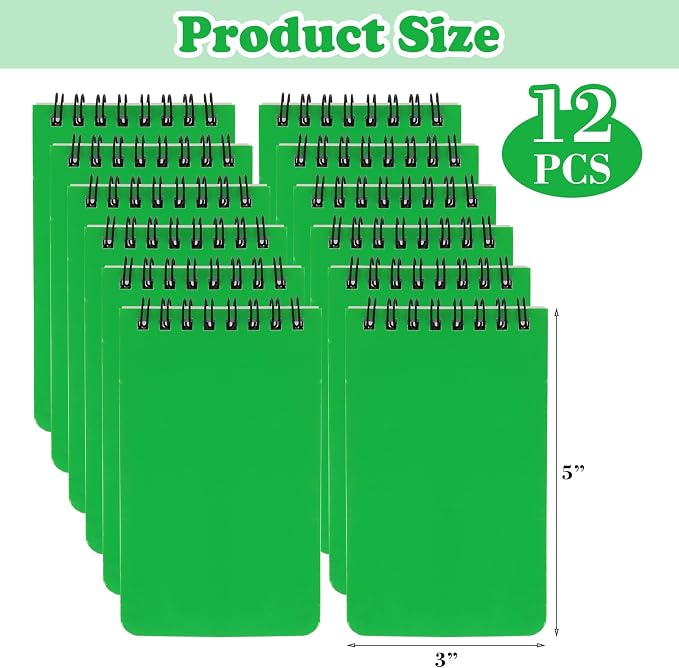 12 Pack mini Spiral Steno Pads,3x5 Inch Small Pocket Notebooks,75 Sheets/150 Pages College Ruled Lined Note Pads For Kids Adults Outdoor,Home,School,Office (Green)