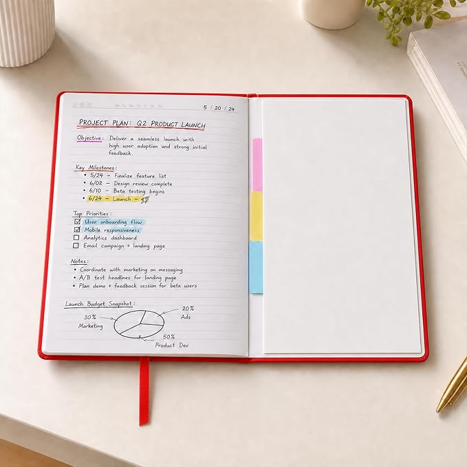 SUIN Hardcover-Journal-Notebooks, A5 Lined Journals Notebook for Writing 200 Pages, 8.2 x 5.5 inch, Classic Ruled Notebooks for Work/Travel/College (Red- 1 Pack)