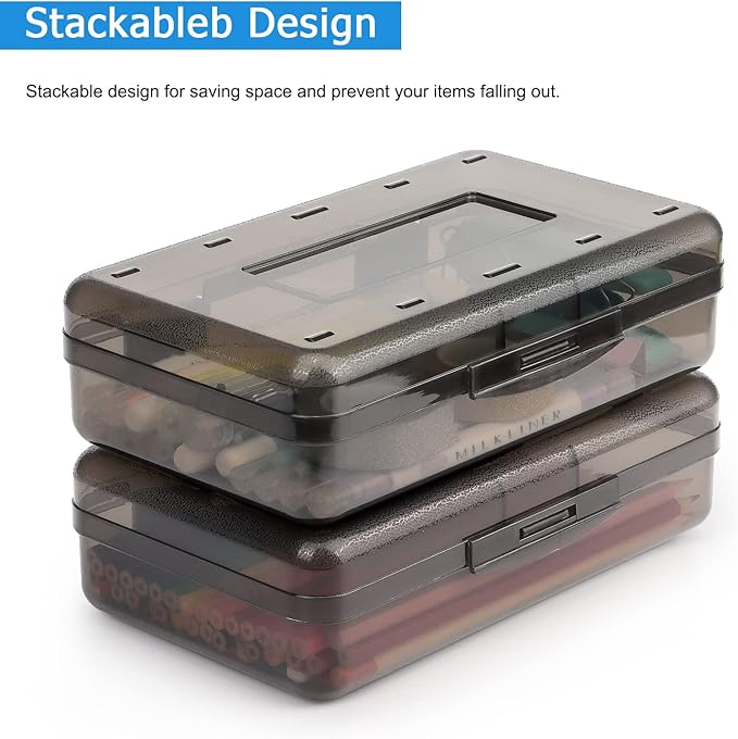 Tamaki 1 Pack Plastic Pencil Box Large Capacity, Black | Clear Boxes with Snap-tight Lid Stackable Design and Stylish Office Supplies Storage Organizer