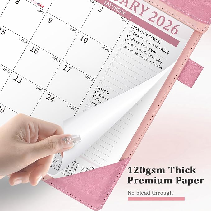 Ospelelf Desk Calendar 2026-2027 with Storage Pocket Protective Cover Large 12"x17" Leather Monthly Wall Planner Pad 18 Months January 2026 - June 2027 Pink