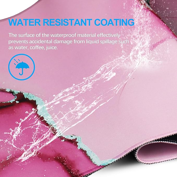 Large Mouse Pad, Gaming Pad with Non-Slip Rubber Base, Waterproof Mousepad with Stitched Edges, XXL Computer Long Keyboard Mouse Mat for Gamer, Office & Home, 31.5" x 15.7", Marble Pink
