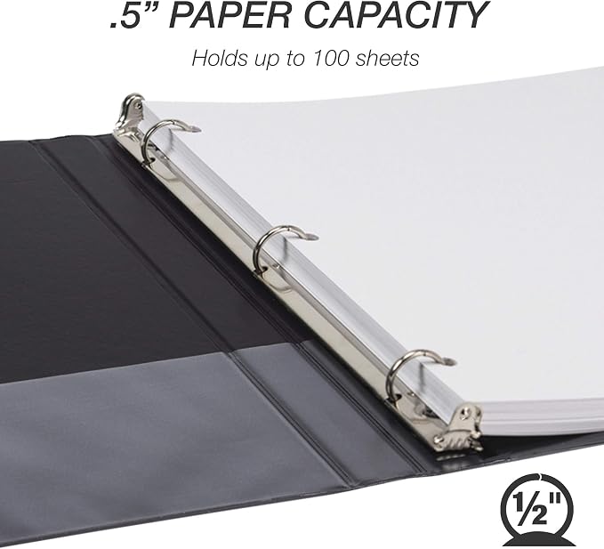 Samsill 24 Pack Durable 0.5 Inch 3 Ring Binders, Round Ring, Clear View Cover for Presentations, Black