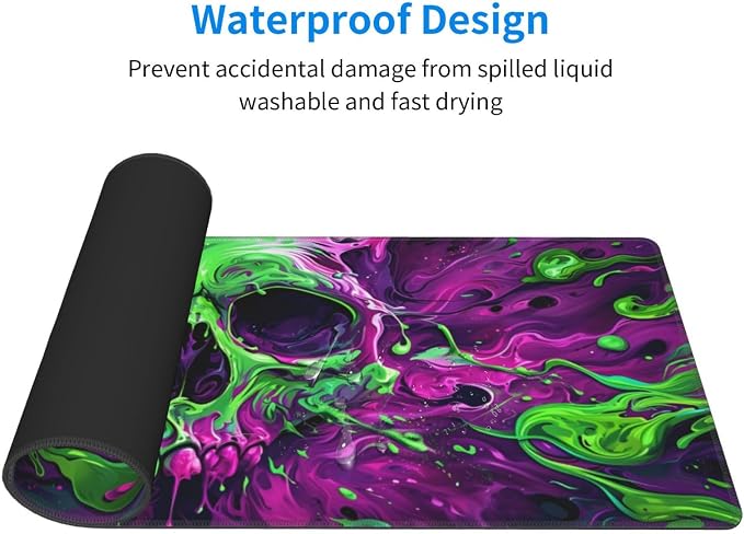 Gaming Mouse Pad Desk Pad,Extended Big Mouse Pad,31.5x11.8 Inch Long Computer Keyboard Mouse Mat Mousepad with 3mm Non-Slip Base and Stitched Edge for Gaming and Office… (Watercolor Skull 2)