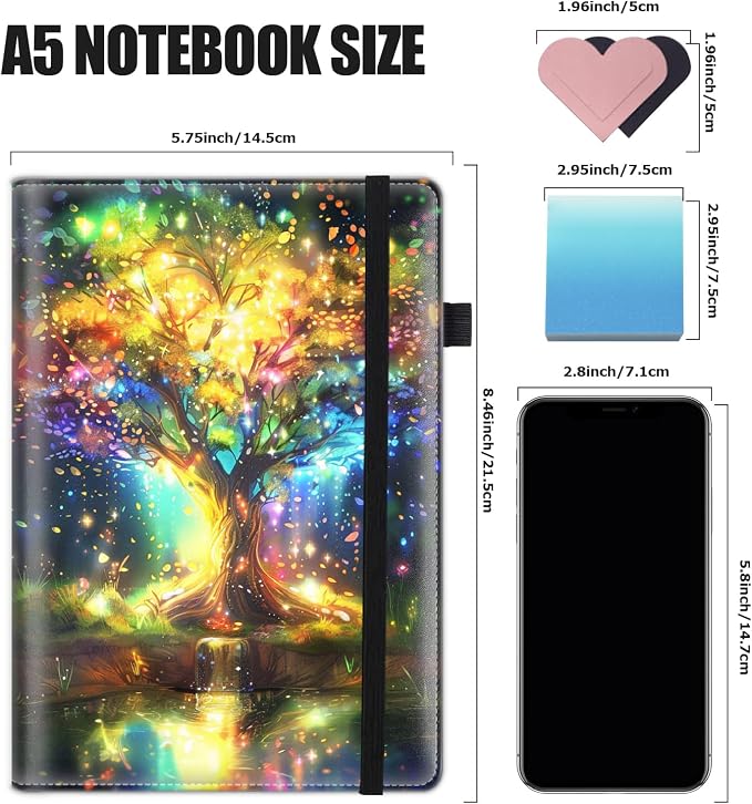 Hardcover Executive Notebooks, A5 PU Leather Lined Journal Notebook, 200 Pages Thick Paper Subject Notebooks for School,Work,Home Writing Business Notebook, Diary Book ，Colored Tree