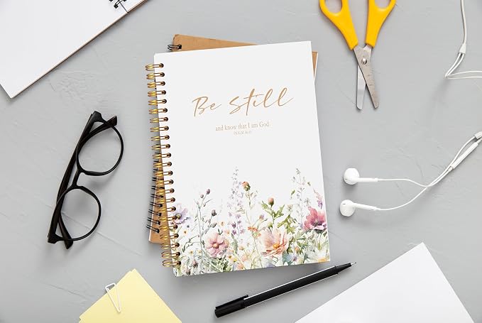 Floral Christian Bible Spiral Notebook Journal 5.5x8.3 Inch | PSALM 46 Be Still and Know That I am God Christian Gifts for Women Notebook Journal Lined Hardcover Spiral Notebook