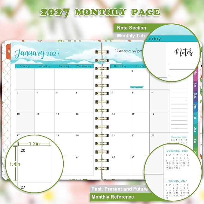 2027 Planner - Weekly & Monthly Planner 2027 with Tabs, 6.4" x 8.5", Jan 2027 - Dec 2027, Hardcover, Strong Binding, Thick Paper, Back Pocket, Elastic Closure, Inspirational Quotes