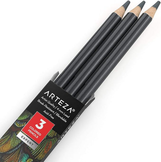Arteza Colored Pencils, Pack of 3, А011 Koala Grey, Soft Wax-Based Cores, Ideal for Drawing, Sketching, Shading & Coloring