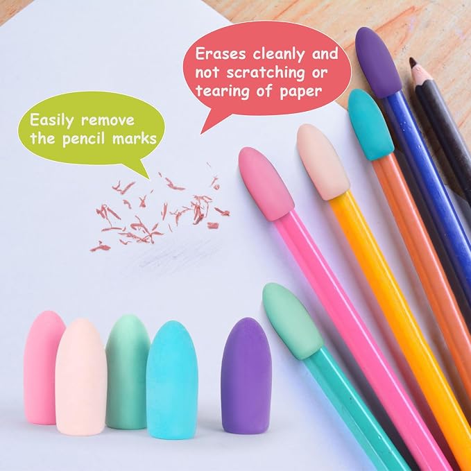 Sukh Cap Erasers for Pencils Pulk - 80 PCS Pencil Top Erasers Pencil Cap Toppers for Latex Free 5 Colors School Erasers Cap for Teachers Classroom Home and Office