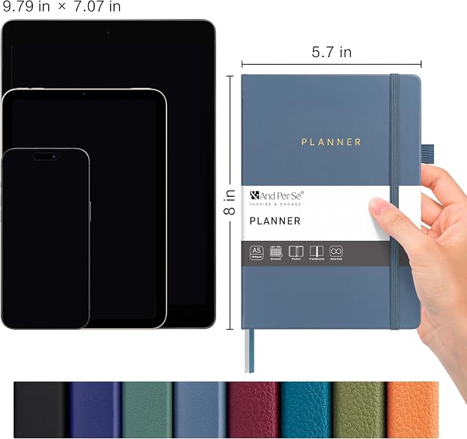 And Per Se Undated Academic Planner, Weekly & Monthly Planner with Goal & Habit Tracker, A5 Hardcover, Dark Blue
