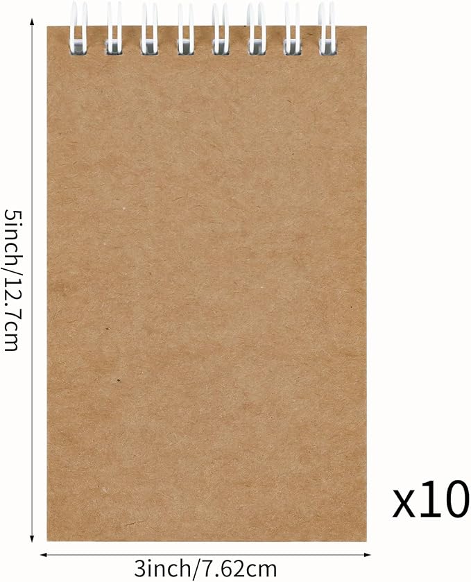 Hxezoc 10 Pack Small Pocket Notebooks, 3 x 5 Inches Mini Kraft Spiral Pocket Notebook with Lined Pages Memo Pads for Kids Home Office School Classroom Decoration Supplies