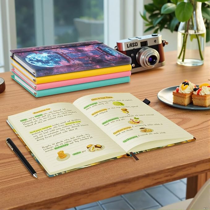 Hardcover Executive Notebooks, A5 PU Leather Lined Journal Notebook, 200 Pages Thick Paper Subject Notebooks for School,Work,Home Writing Business Notebook,Gate Under Moonlight Cherry Blossoms