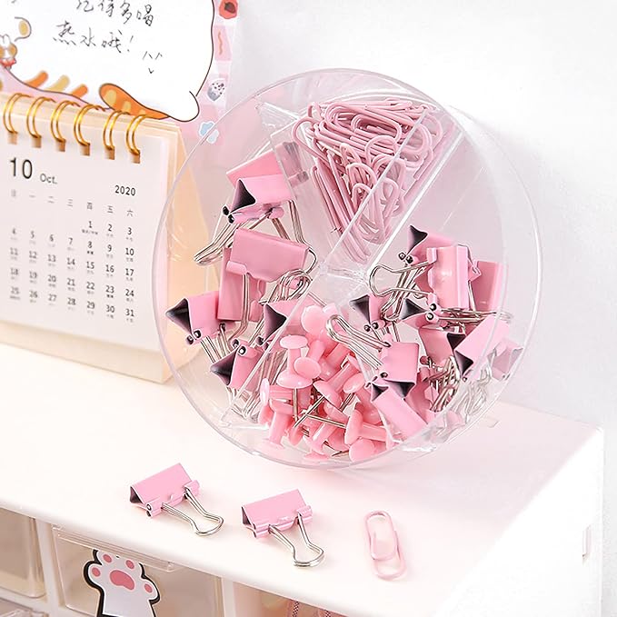 72 Pcs Pink Small Binder Clips, Paper Clips and Thumbtack for Office Work School and Home Supplies (72pcs Mixed, Pink)