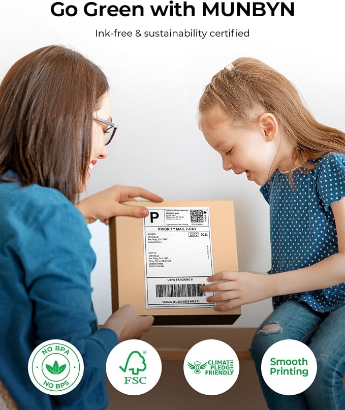 MUNBYN 4x6 Inch Thermal Labels, 6000 Labels/12 Stacks(500 Pcs per Stack) | 4x6 Thermal Shipping Labels, No BPA and BPS, Print Clear and Sharp, Strong Adhesive, Compatible with Most Thermal Printers