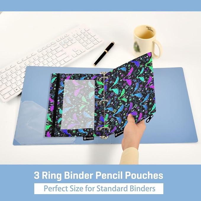 Psychedelic Bat Pencil Pouches for 3 Ring Binder 2 Pack | Binder Pencil Case With Zipper Reinforced GrommetsPencil Bags for Office Organizers