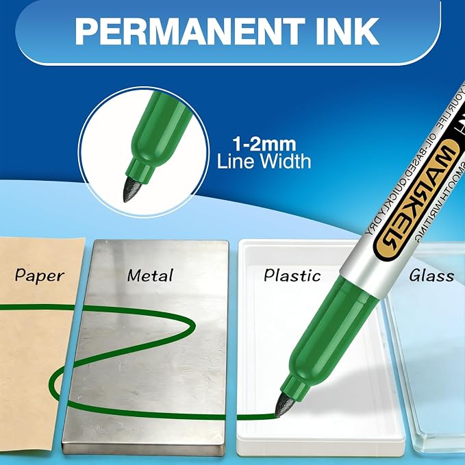 SFAIH Green Permanent Markers Bulk - 24 Pack, 1s Quick Dry, Fine Point Permanent Markers for Paper Plastic Glass Metal Wood, Waterproof, Kitchen Classroom Office, Doodling, Marking, Non-Fading