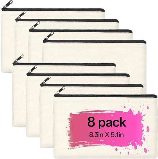 ZeeDix Canvas Zipper Pouch Bulk – 8.3 x 5 Inches Cotton Canvas Pouches with Zipper, Canvas Pencil Pouch, Makeup Bags Bulk for Travel Cosmetic Toiletry, Multipurpose Zipper Pouch for DIY Craft Storage