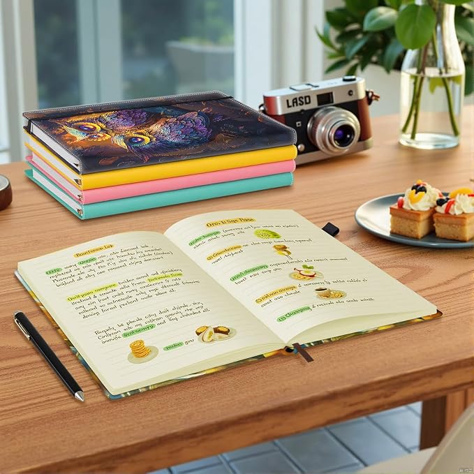 Hardcover Executive Notebooks, A5 PU Leather Lined Journal Notebook, 200 Pages Thick Paper Subject Notebooks for School,Work,Home Writing Business Notebook, Diary Book, Owl