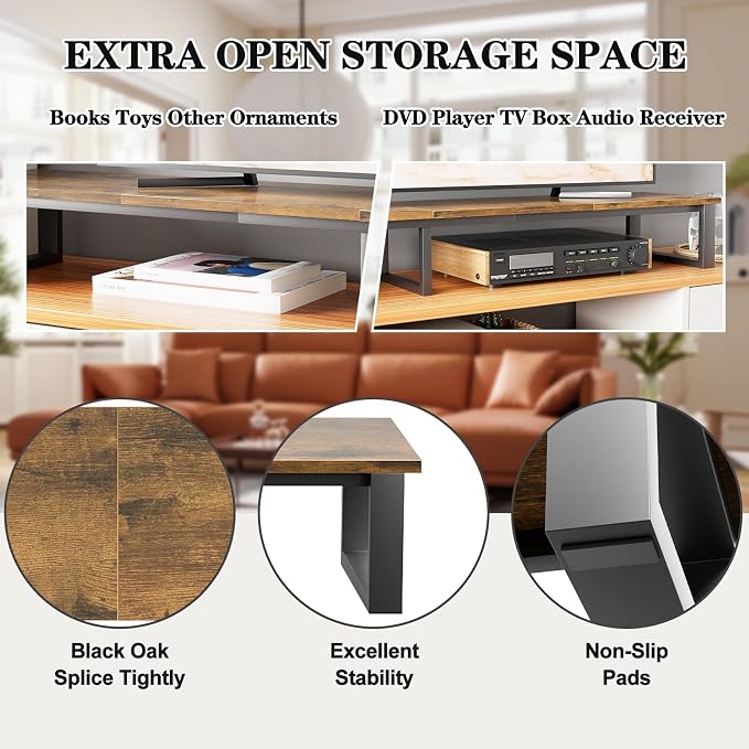 aboxoo 59" Large TV Riser Stand for 32-75 Inch TV, TV Shelf with Steel Legs | Brown TV Riser Stand with Storage, Tabletop TV Riser for Home Living Room, Study Office, Fit TV, Monitor, Laptop