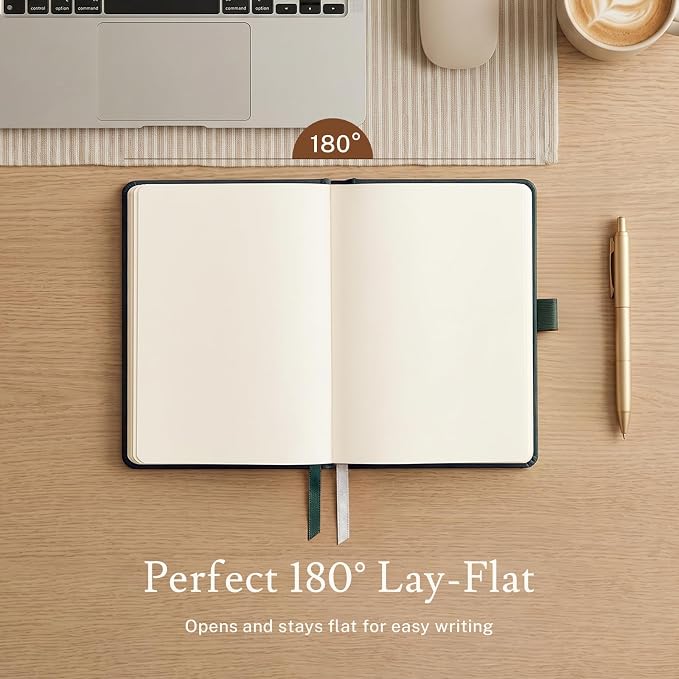 PAGELYST Blank Journal Notebook, 200 Pages,4 Pack Leather Hardcover Notebook, A5 Medium 5.7'' x 8.3'', 100 GSM Thick Paper for Sketching, Drawing, Painting (Dark Green)