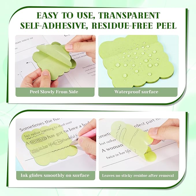 Eaasty 400 Sheets Transparent Scalloped Sticky Notes 2.8x2.8 Clear Sticky Notes 8 Pads Cute Wavy Translucent Pads Waterproof See Through Note for Bible Study Annotation School Office(Vintage Tones)