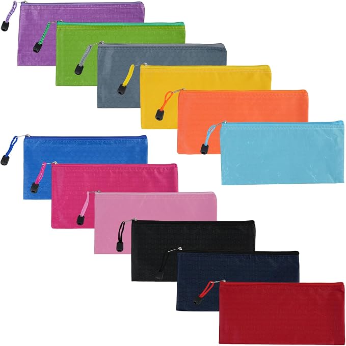 EOOUT 48pcs Zipper Pouch, Bill Size Storage, Small Organizing, Waterproof Bags for Office Supplies, Travel Accessories in 12 Colors