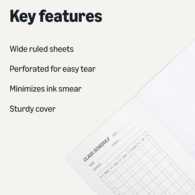 Amazon Basics Composition Notebook, Wide Ruled, 100 Sheets, 9.75" x 7.5", Marble Black, Sturdy Cover with Conversion Charts, for School, Home, and Office Use, 4-Pack