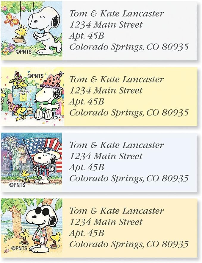 Colorful Images Peanuts Return Address Labels | Snoopy Year Round , 240 Count, Self-Adhesive (on Flat-Sheet Labels Customize with Name & Shipping Address