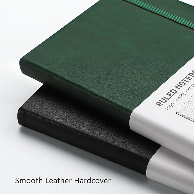 RETTACY Lined Journal Notebook, 192 Numbered Pages, A5 Size (5.7'' x 8.3'') | Leather Hardcover, 100 GSM Thick Paper, for Men & Women, Journaling, Writing, Work & Office (Black)