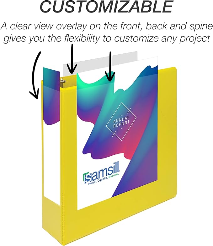 Samsill Durable 2 inch 3 Ring Binder, D Ring Binder, 100% Recycled Chipboard, Yellow, 12 Pack