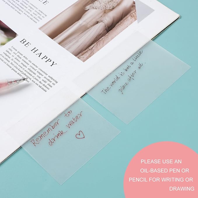 850 Pcs Transparent Sticky Notes Pad, Clear Sticky Notes for Books Message Reminder, Waterproof Self-Adhesive Translucent Sticky Notes, 17 Packs (1.5"x1.5", 3"x1", 3"x2", 3"x3", 3"x4")