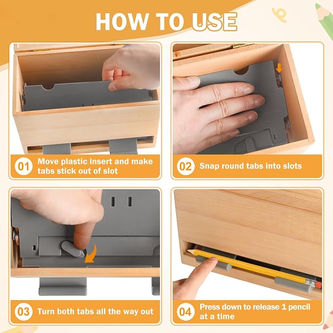 Aigybobo Pencil Dispenser for Classroom, Wooden Pencil Holder for Desk, Teacher Must Haves for Organization and Storage, Pencils Straw Dispenser for Classroom Office Kitchen Restaurant