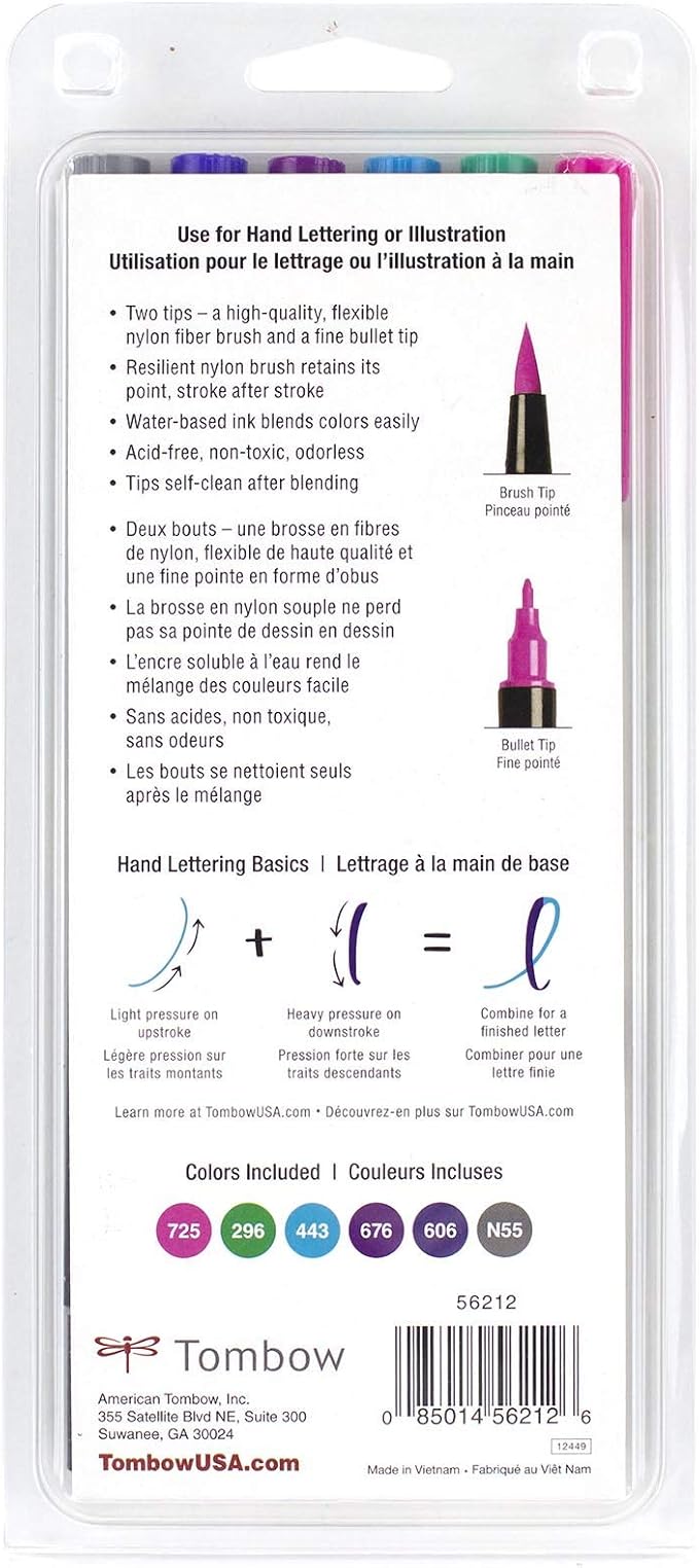 Tombow 56212 Dual Brush Pen Art Markers, Galaxy, 6-Pack. Blendable, Brush and Fine Tip Markers