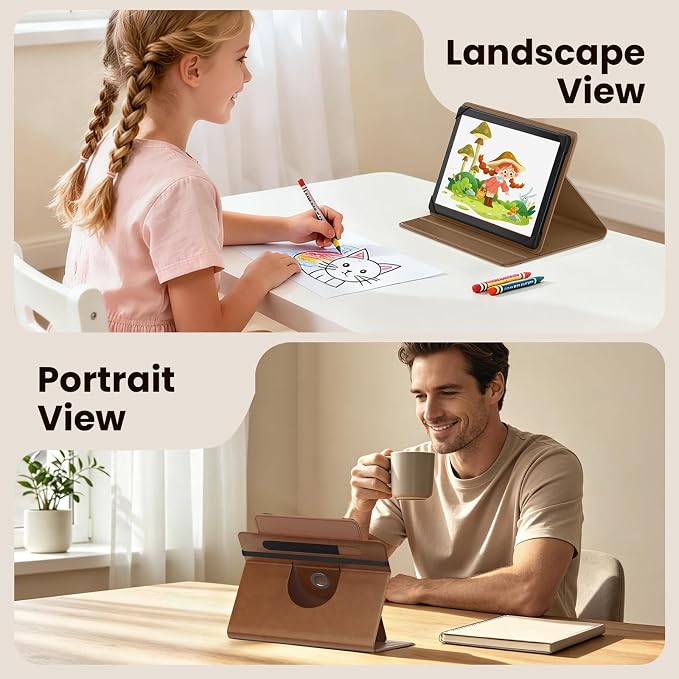 MoKo for Universal 11 inch Android Tablet Case with Pen Holder, Brown | Fits All 9.6-11 inch Tablets, Slim 360 Degree Rotating Cover, Multi-Angle Stand, Front Pocket, No fit iPad/NO back opening