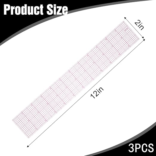 Clear Ruler for Sewing, 3 Pcs 2 × 12 Inch Flexible Plastic Grid Ruler | Transparent with Sandwich Scale Straight Measuring Tool for Pattern Grading Making Quilting DIY Crafts Clothes Design