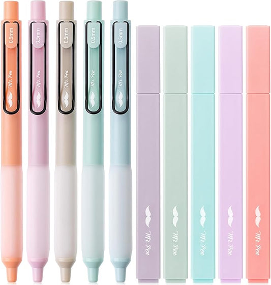 Mr. Pen- Aesthetic Highlighters and Gel Pens, 10 Pack | Morandi Colors Bible Highlighters No Bleed, Morandi Ink Gel Pens, Fast Dry and No Smear for Bible Journaling, Planner