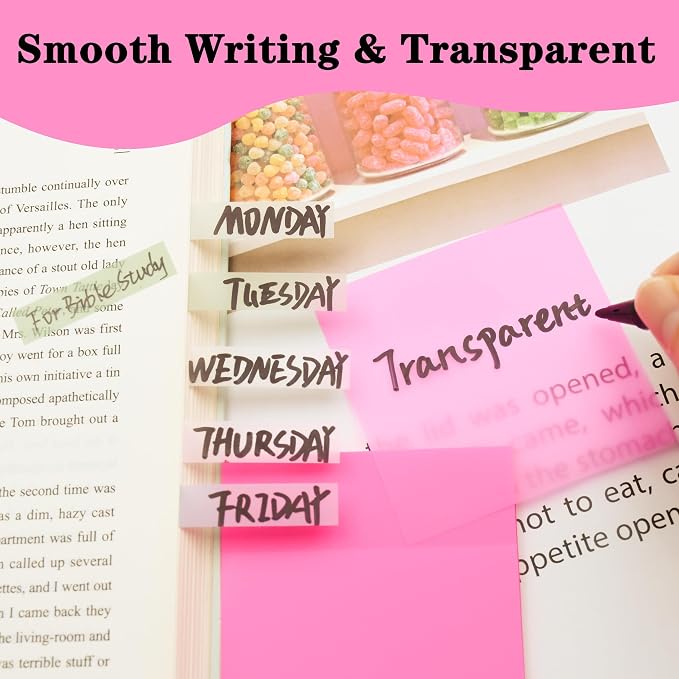 YOUDEFUL 800Pcs Transparent Sticky Notes, Bright Rose Red Clear Sticky Notes, 3"x3" Waterproof Translucent Sticky Note Pads, Index Tabs, Clear Post it Notes for Bible Study, See Through Sticky Notes