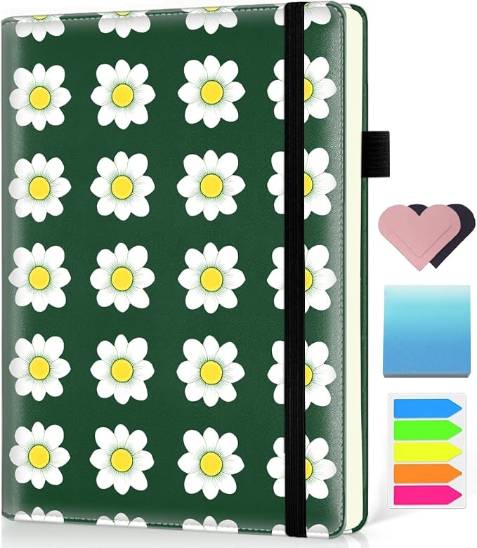 Hardcover Executive Notebooks, A5 PU Leather Lined Journal Notebook, 200 Pages Thick Paper Subject Notebooks for School,Work,Home Writing Business Notebook, Diary Book ，White Flowers