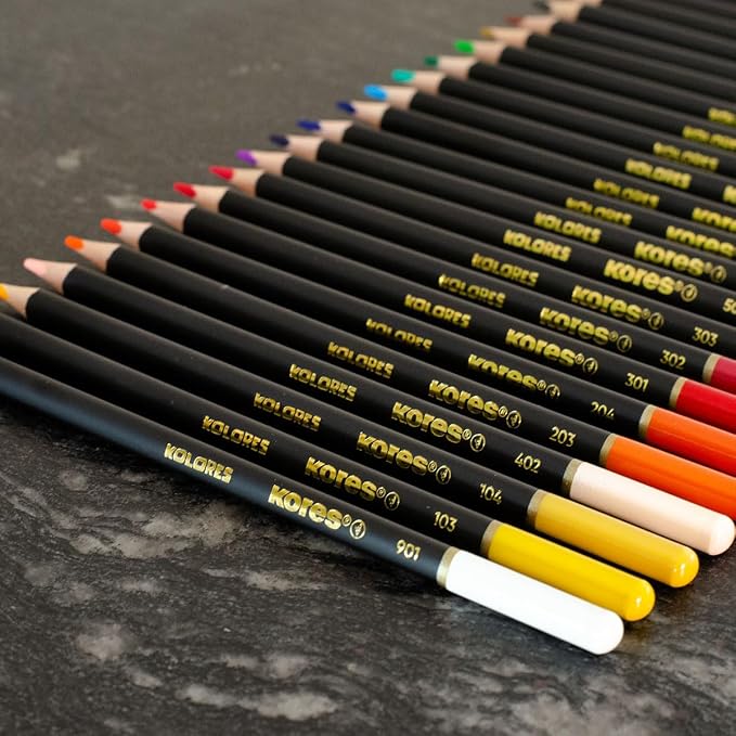 Kores - Kolores Selection: 24 Coloured Pencils for Adults & Artists, FSC wood with Soft Lead, Triangular Shape, Premium Arts and Hobby Supplies, Set of 24 Assorted Colours in metal case