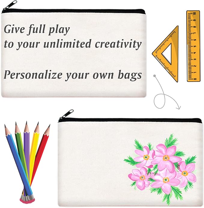 ZeeDix Canvas Zipper Pouch Bulk – 8.3 x 5 Inches Cotton Canvas Pouches with Zipper, Canvas Pencil Pouch, Makeup Bags Bulk for Travel Cosmetic Toiletry, Multipurpose Zipper Pouch for DIY Craft Storage