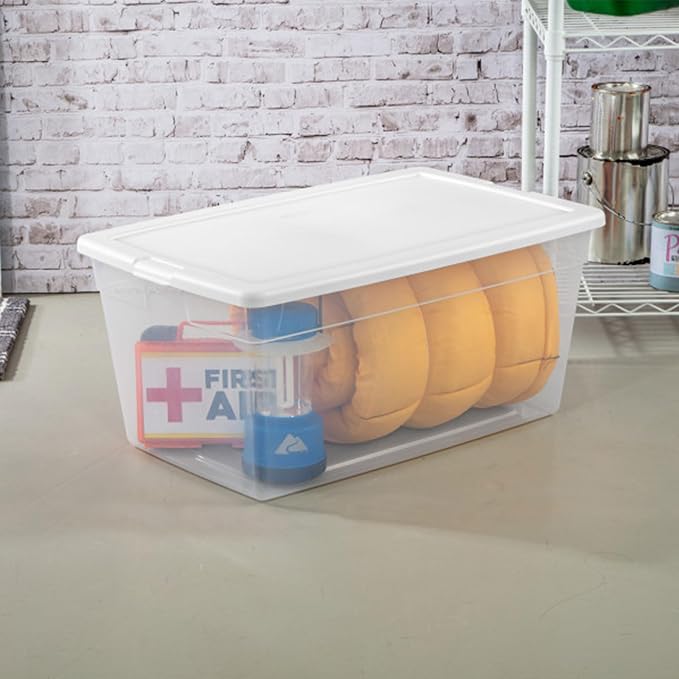 Sterilite Storage Box, Stackable Clear Plastic Bins, 90 Quart, 8-Pack | Heavy-Duty Organizing Containers with Snap-On Lids for Closet, Bathroom, and Office