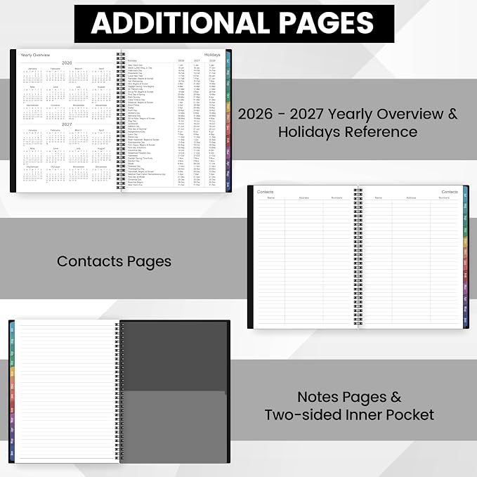 Planner 2026-2027 – Academic Planner 2026-2027, 9" x 11", Large, July 2026 – June 2027, Weekly and Monthly Planner, 12 Monthly Tabs, Strong Twin-Wire Binding, Inner Pocket, Hardcover, Black