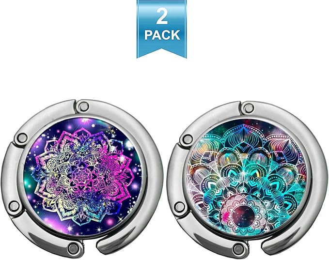 Bosketo Foldable Purse Hook Womens Bag Table Hanger Collection Desk Hooks for Purse (2pack Mandala-Hook)